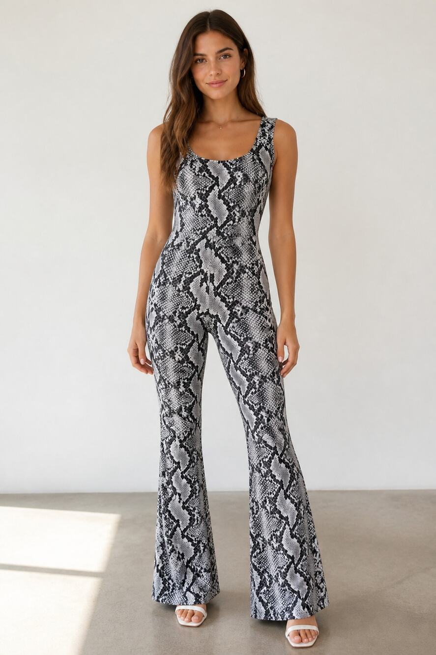 PrettyLittleThing Snake Print Wide Leg Jumpsuit S